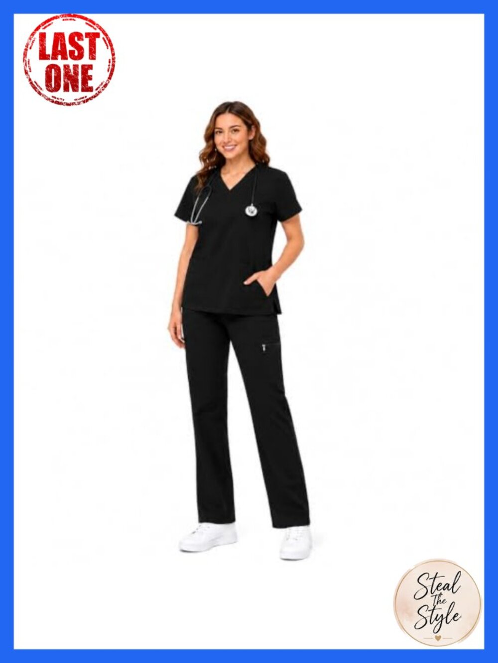 Women's Medical Scrub Set V-Neck Top Cargo Pants 8 Pockets Nurse Uniform